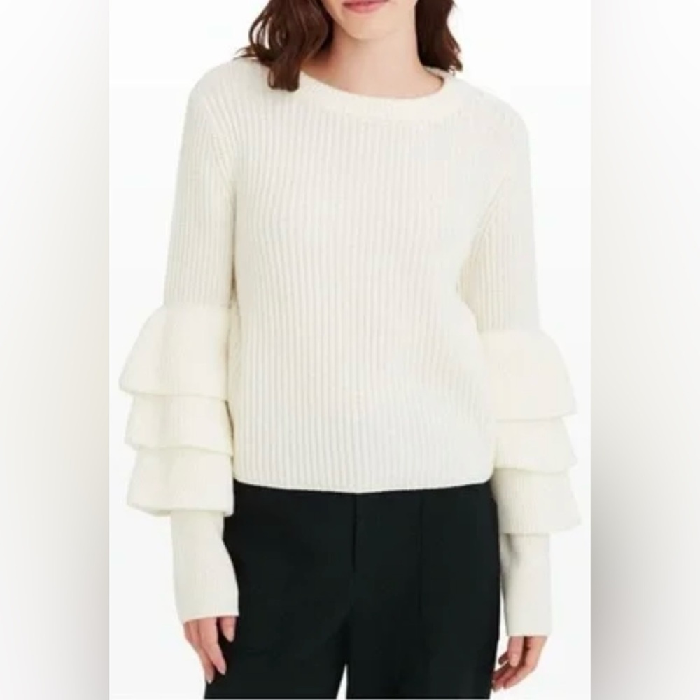 Club Monaco - Merino wool Asal sweater ruffle sleeve crewneck chunky knit